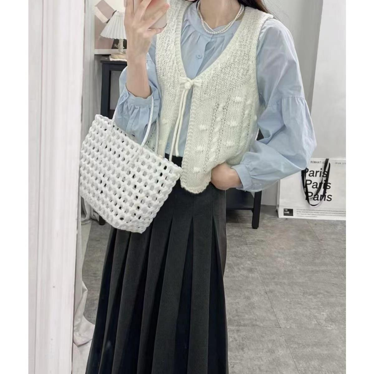 24 invierno Pu con chaleco de punto de torsión suave chaleco cardigan primavera y otoño versátil