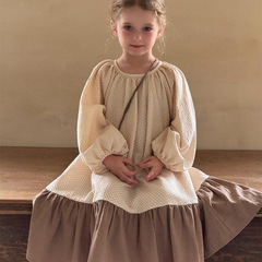 尖子蛋韓系童裝2025春夏新款女童裙子圓點拼色荷葉邊裙子連衣裙