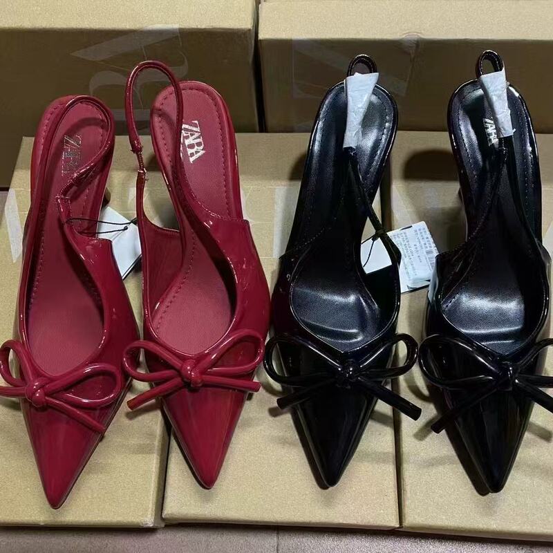 Za2024 New Autum High-Heeled Shoes, Fashionable and Versatile Women's Shoes, Daily Casual Bow Pointed Toe French Shoes for Women