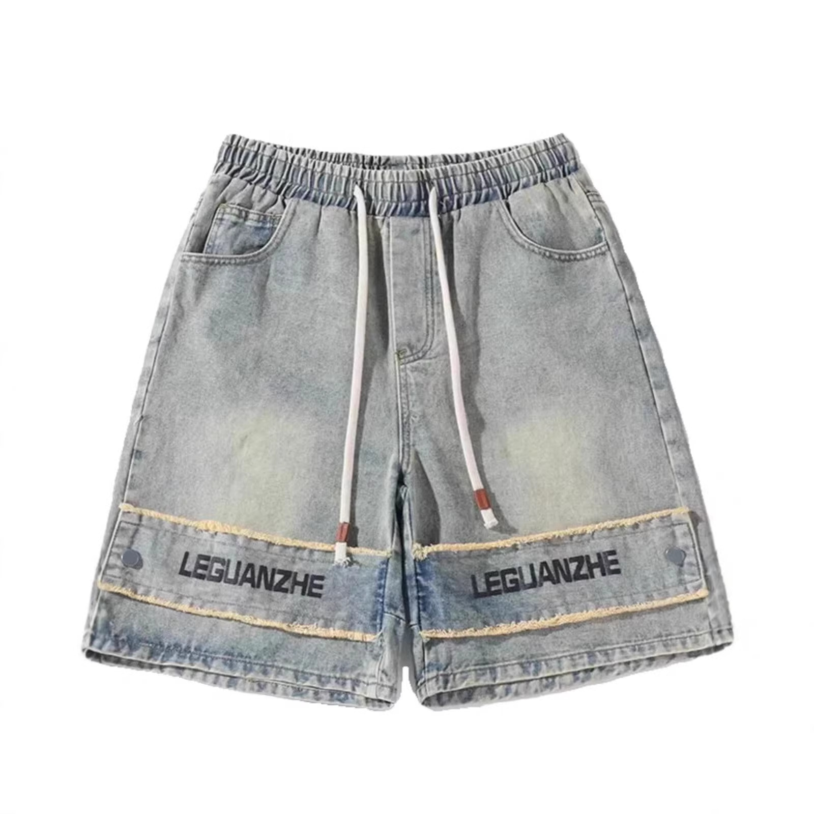 Men's Style Washed Distressed Denim Shorts Niche Design High Street Muddy Wide Leg Straight Leg Five Point Pants_mkmklike.com