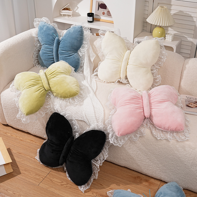2026 New Car Accessories Plush Butterfly Headrest and Lumbar Support Pink Headrest and Lumbar Support
