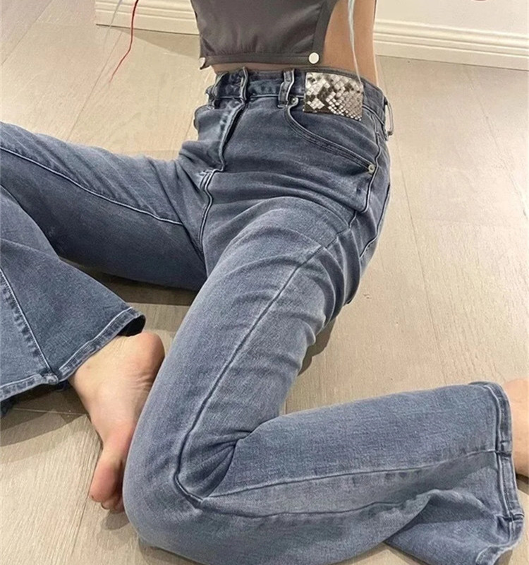 fashion high-waist denim flared pants NSHS34234