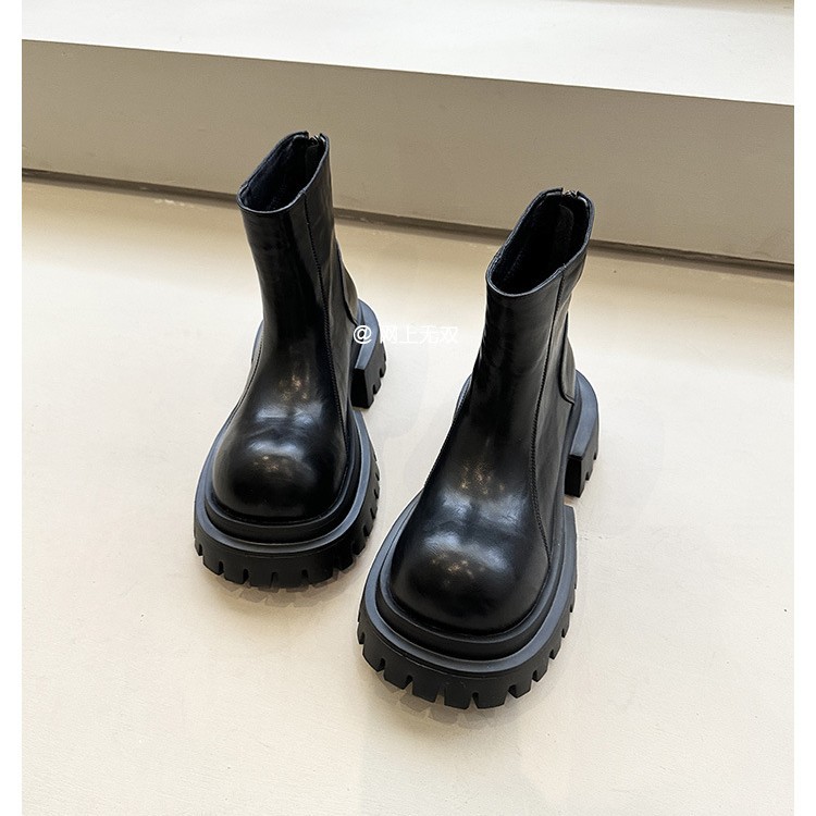 2025秋冬新款街头甜酷辣妹~厚底粗跟大头瘦瘦靴女厚底短靴马丁靴