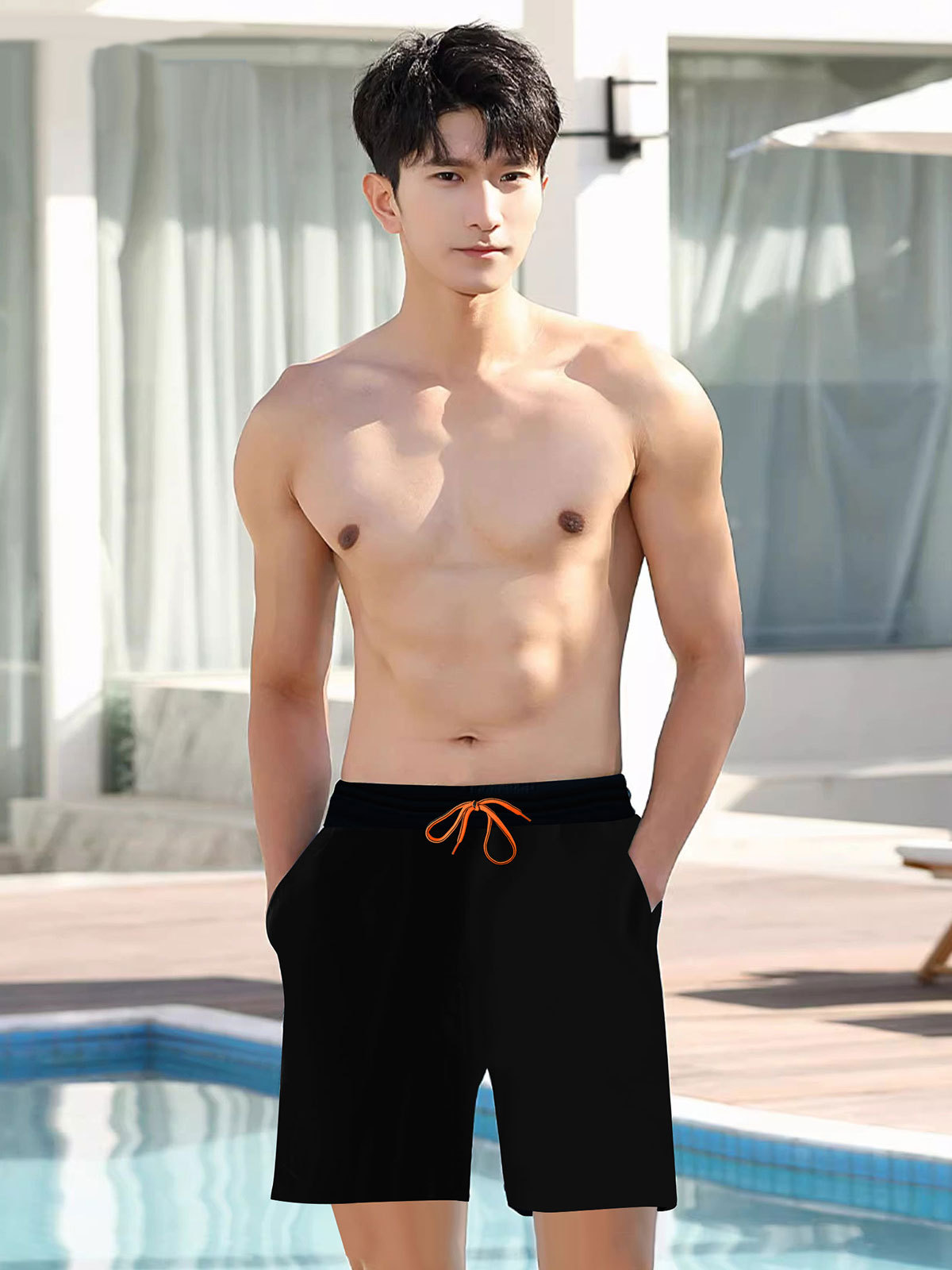 HuRun Pantalones de baño para hombres de cinco puntos para evitar la vergüenza 2024 nuevos pantalones de playa profesionales de secado rápido de tamaño grande con pantalones de baño de bolsillo