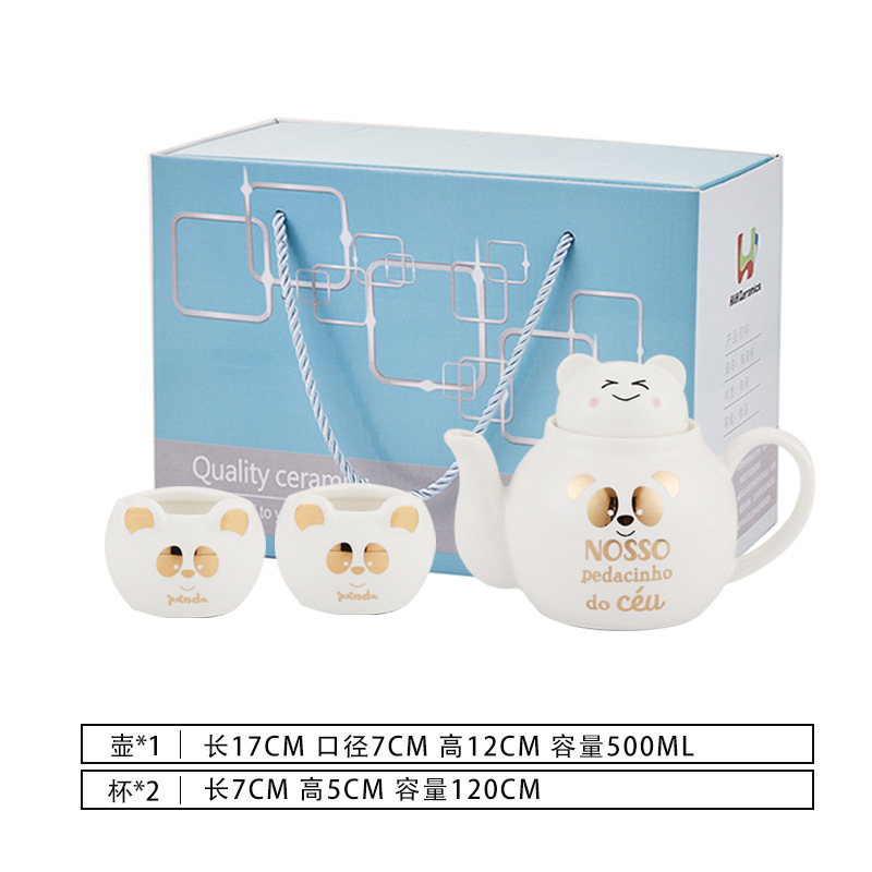 Lindo de dibujos animados Flor de cerámica juego de té imprimible logo Amazon dedicado Panda juego de té taza juego de regalo traje