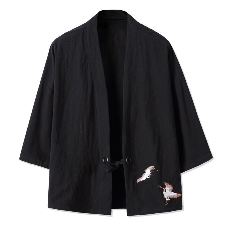 Chaqueta de estilo chino, manga tres cuartos, traje Tang masculino, Hanfu, cárdigan japonés japonés, kimono, lino, pino ancho image 11