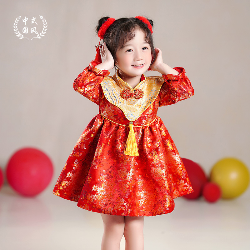 Long-Sleeved Autumn and Winter Baby Girl's One-Year-Old Dress Red New Year's Clothing Chinese Ethnic Style Han Dynasty Kidsren's Dress Long-Sleeved Autumn and Winter Baby Girl's One-Year-Old Dress Red New Year's Clothing Chinese Ethnic Style Han Dynasty Kidsren's Dress