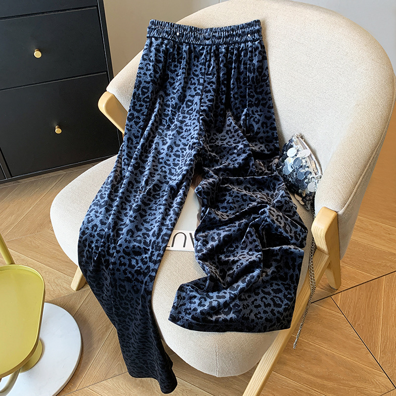 Women's Clothing 2024 autumn new leopard print gold velvet wide leg pants for women high waist drape casual high end straight velvet pants_voghion.com