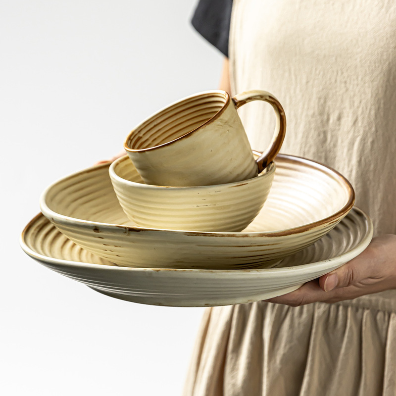 Chinese Classical Stoneware Plate, Exquisite Ceramic Tableware, High-Looking Fruit Plate, Creative Simple Western Plate, Salad Plate