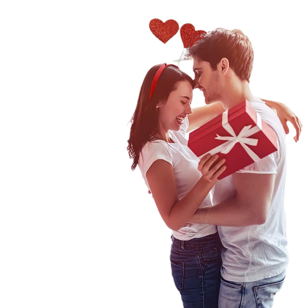 Día de San Valentín en forma de corazón diadema brillo cabeza hebilla gafas rojas en forma de corazón conjunto de dos piezas fiesta melocotón corazón lentejuelas diadema