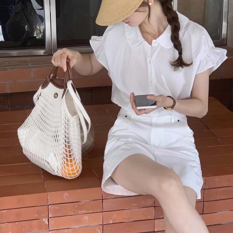 Xiao Fei Sleeve White Shirt Women's Summer Short Sleeve Doll Collar Small plus size Bubble Sleeve Short Shirt Top Xiao Fei Sleeve White Shirt Women's Summer Short Sleeve Doll Collar Small plus size Bubble Sleeve Short Shirt Top