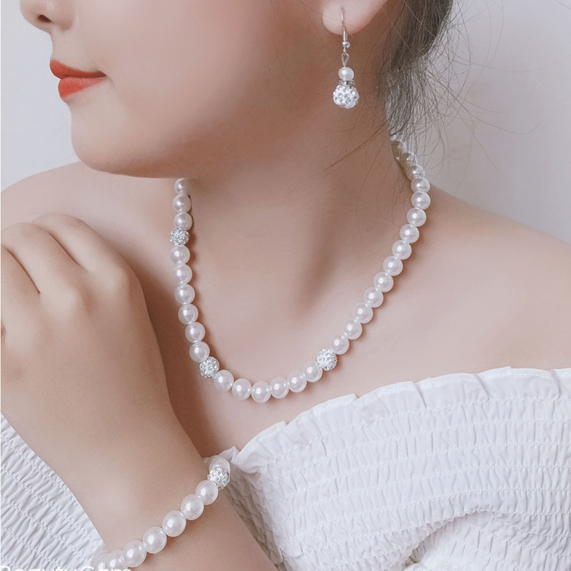 2021 New European and American high-end pearl jewelry set bride New Diamond Ball pearl necklace earrings bracelet