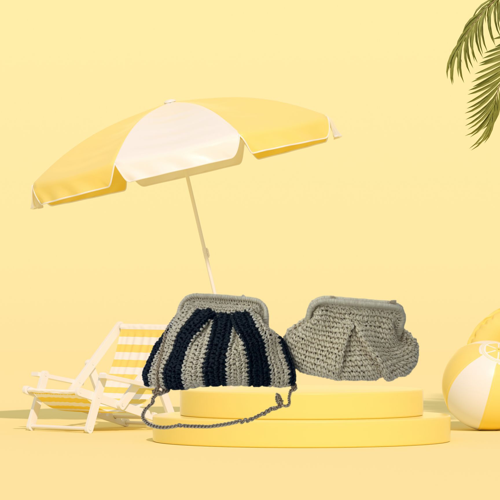 夹子包手拿腋下包草纸钩针编织长肩带链子斜挎女跨境一件代发草编