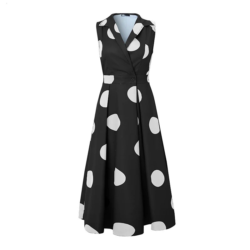 Summer Office Women's Sundress Elegant Polka Dot Maxi Dress Sleeveless Party Fashion Dress_ecoleips.com