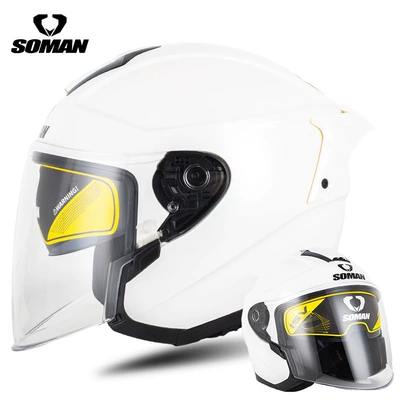 Motorcycle Electric Vehicle Dual-Lens Helmet Motosiklet kaskı (dəbilqə) - pearl-white-s