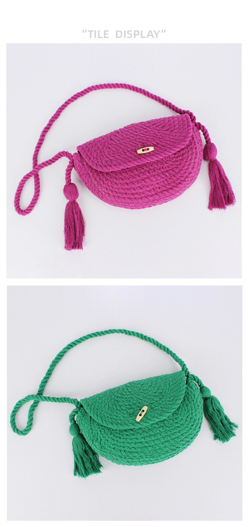 Women's Small Cotton Solid Color Basic Classic Style Tassel Weave Dumpling Shape Lock Clasp Crossbody Bag display picture 2