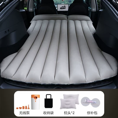 Car Inflatable Bed Rear Seat Mattress Car Rear Sleeping Pad Car Travel Mattress Rear Seat Air Bed Modely (Vehicle-mounted inflatable bed) - graytesla-model-y-with-round-white-and-orange-pump