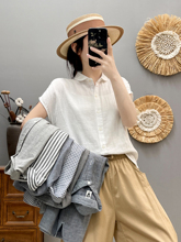 2025年夏季无袖文艺宽松休闲百搭衬衫短袖女上衣打底外套棉纱薄款