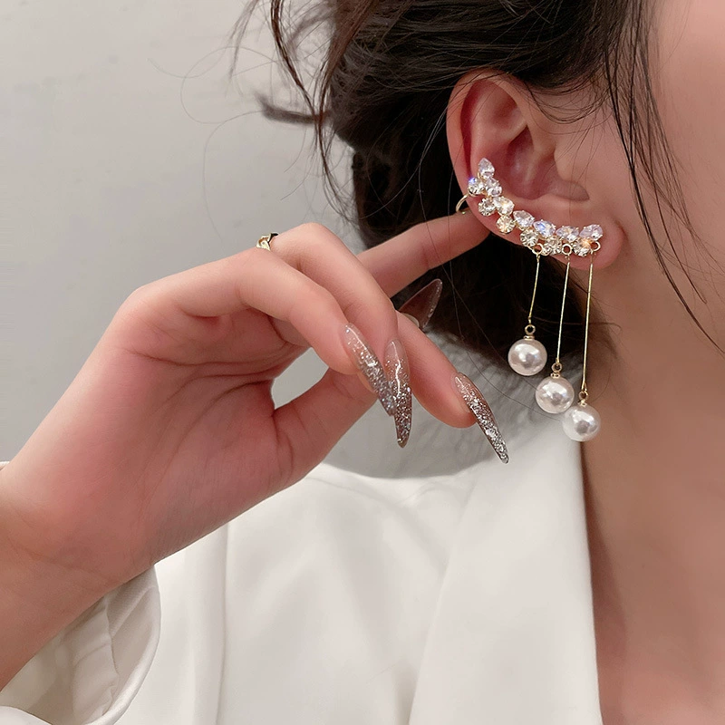 Серебряная игла, цирконы с кисточками, серьги-клипсы, серьги из жемчуга, образец серебра 925