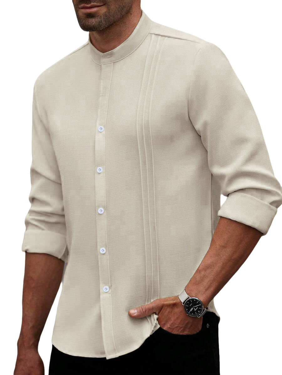 Nuevo transfronterizo Europa y América primavera nuevo hombre cuello a rayas de color sólido camisa de manga larga cardigan americano camisa casual chaqueta