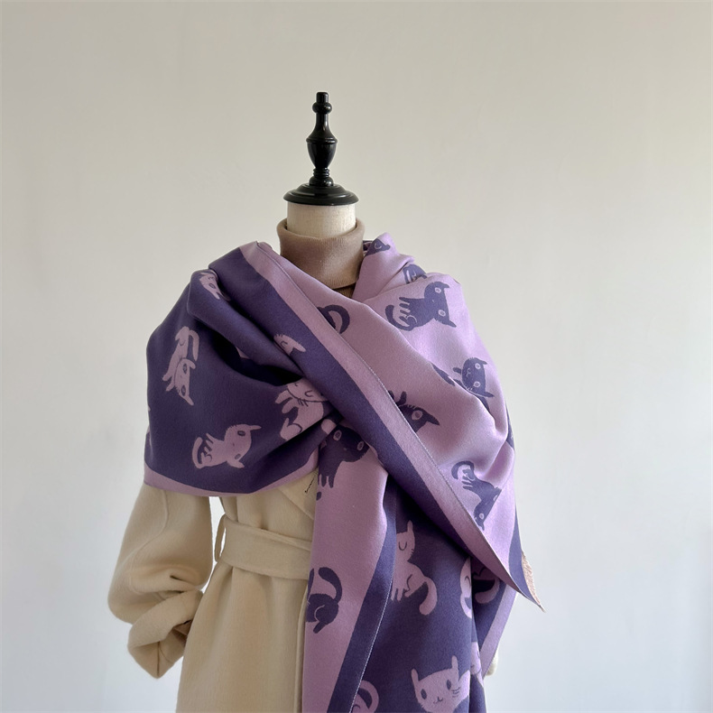 Scialle invernale lungo in jacquard double face con aria condizionata e caldo, in imitazione cashmere, sciarpa personalizzata alla moda per donna_voghion.com