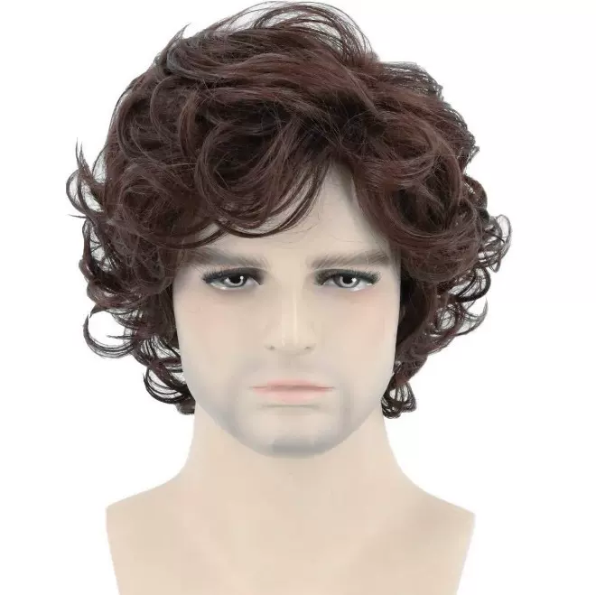 欧美新款男士假发棕色短卷发蓬松自然卷男发棕色男短卷发义乌货源
