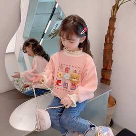 女童加绒卫衣冬装2025新款女孩洋气木耳边半高领儿童加厚保暖上衣
