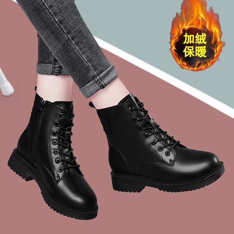 Cross-border Martin Boots Women's Autumn and Winter New Black Thick-soled Short Boots British-style fleece-lined All-match Motorcycle Boots Internet Popular Boots