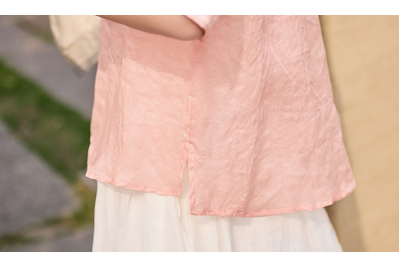 Bộ đầm tân cổ điển nữ hai mảnh áo phối chân váy midi thắt eo — Màu hồng, màu trắng ngà chi tiết 24