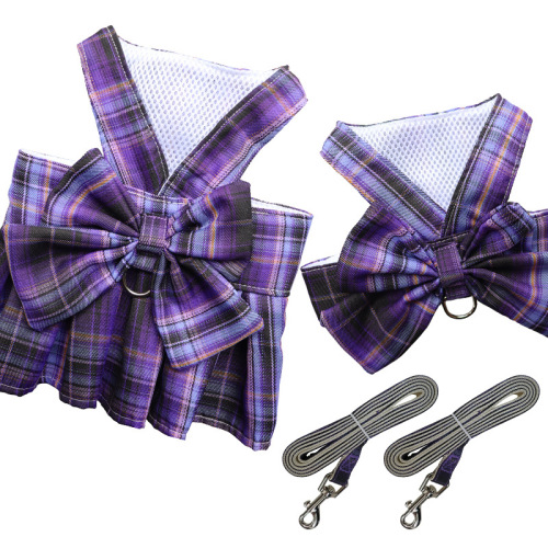 Pet Dog JK Plaid Tank Top Harness Back Strap Leash Walking Rope Cat Tank Top Plaid Clothing Teddy Supplies