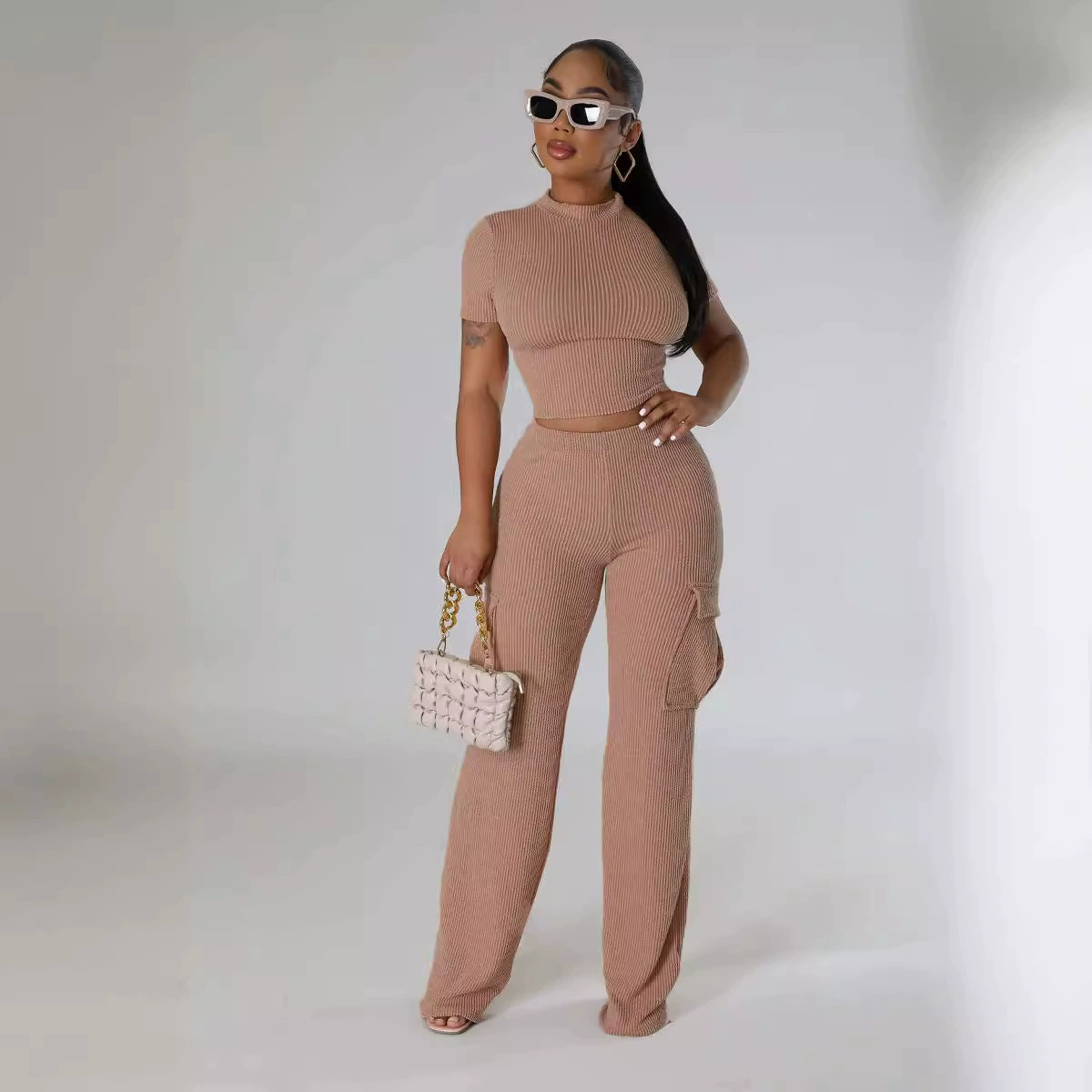 3136 Amazon трансграничные европейские и американские модные женские летние новые сплошные короткие рукава широкие брюки из двух частей