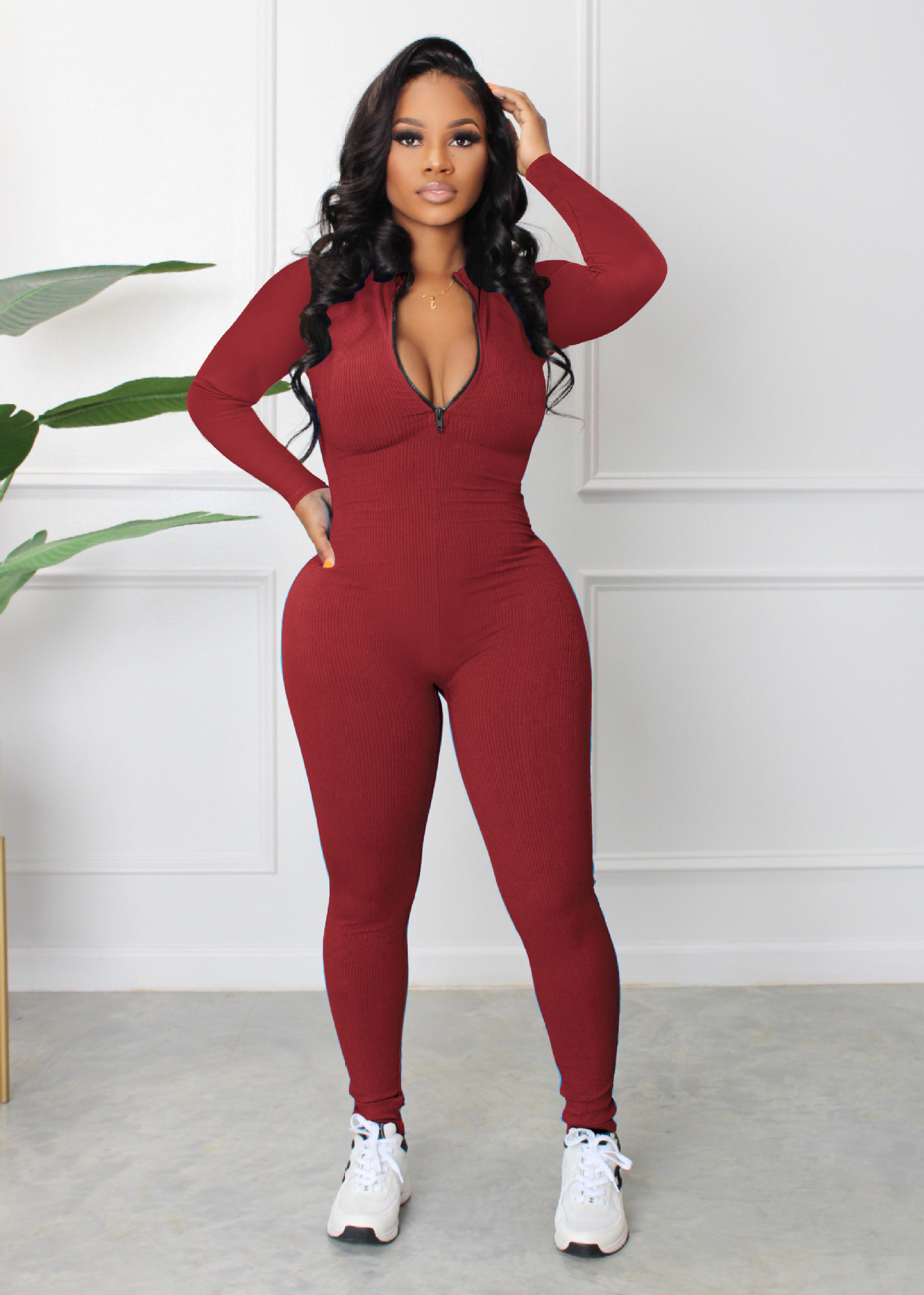 Women's Daily Casual Solid Color Full Length Zipper Jumpsuits display picture 3