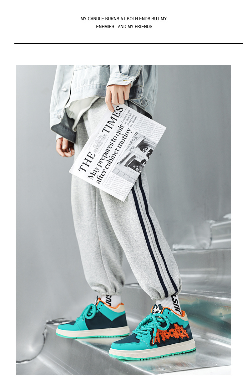 新益美 板鞋男新款小恶魔潮鞋运动时尚休闲高级板鞋