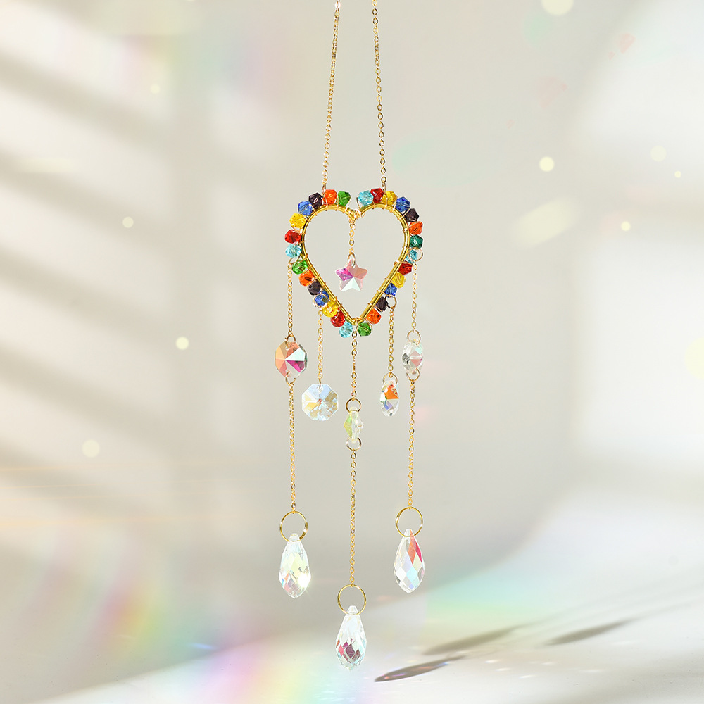 Venta caliente transfronteriza patio jardín decoración colorido puntiagudo cuentas bobinado estrella de cinco puntas de cristal carillones de sol catcher colgante