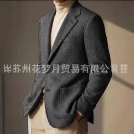 新款亚马逊男士西装男士人字纹单外套男式西装修身大码服休闲秋冬