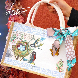 Diguabat Linen Bag DIY Material Kit Canvas Bag Glue Tissue Paper Handmade Tote Bag Mid-Autumn Festival Gift