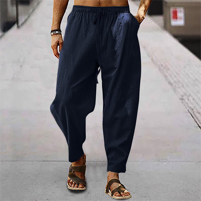 Pantalons pour hommes en coton et lin pour hommes, nouveaux pantalons d'été de couleur unie pour hommes, pantalons de fitness amples et décontractés, grande taille_voghion.com