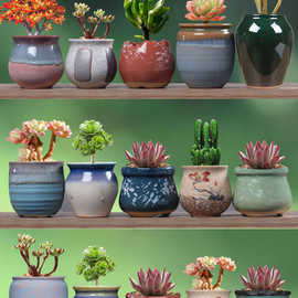 多肉花盆陶瓷小号迷你控型盆简约个性桃蛋老桩盆桌面景观盆栽花D&