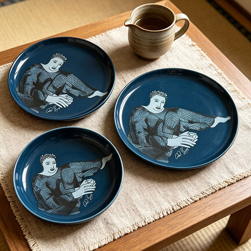 Modern South African Carrol Boyes Blue Character Bone China Decorative Plate Art Craft Living Room Ornament Tableware