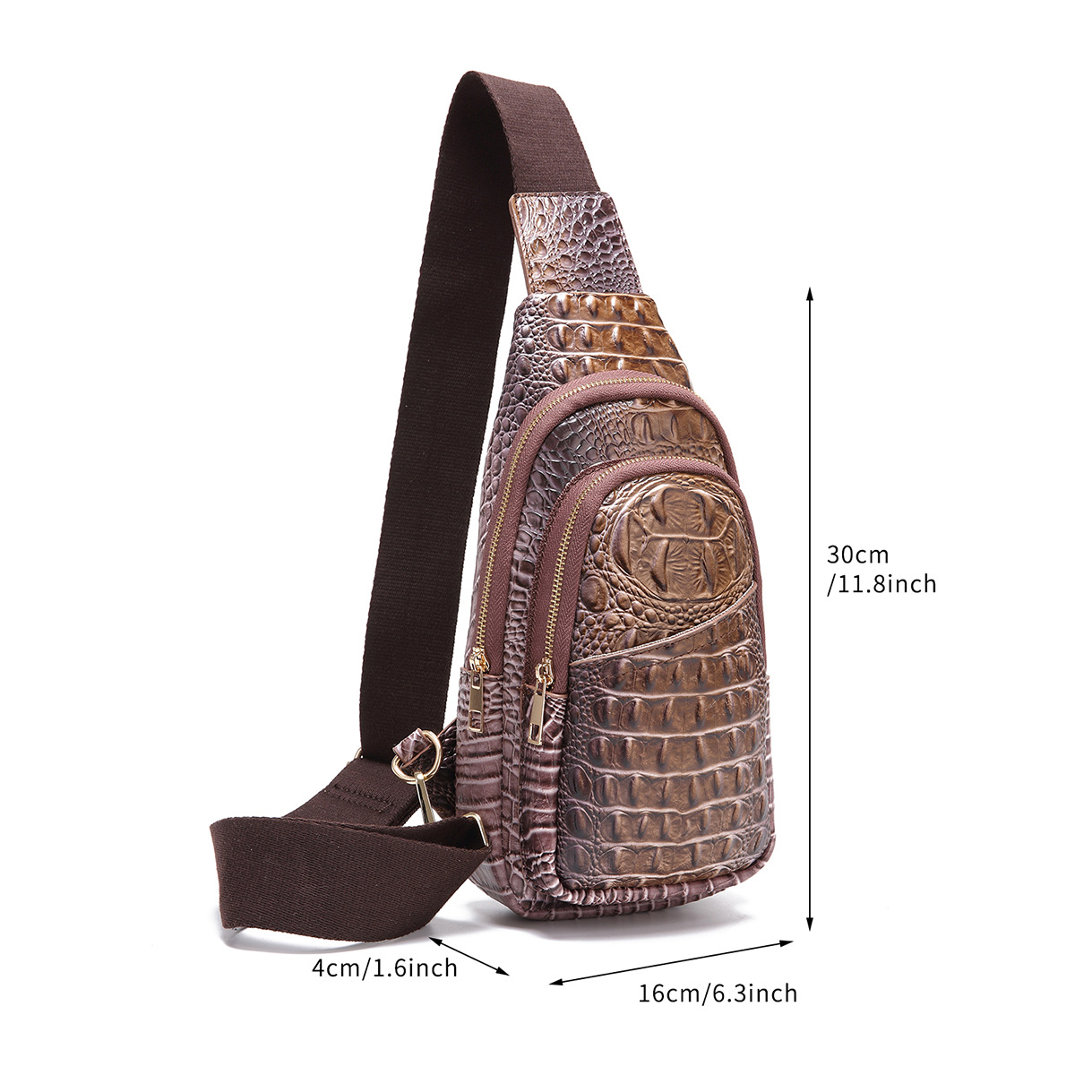 Retro Women's Chest Bag With Crocodile Pattern And Wide Strap_voghion.com