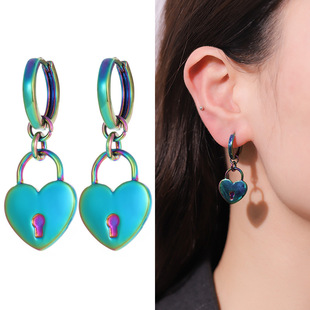 肯杰 Colorful metal earrings for women POP PUNK digital colorful earrings European and American cross-border concentric lock pendant earrings