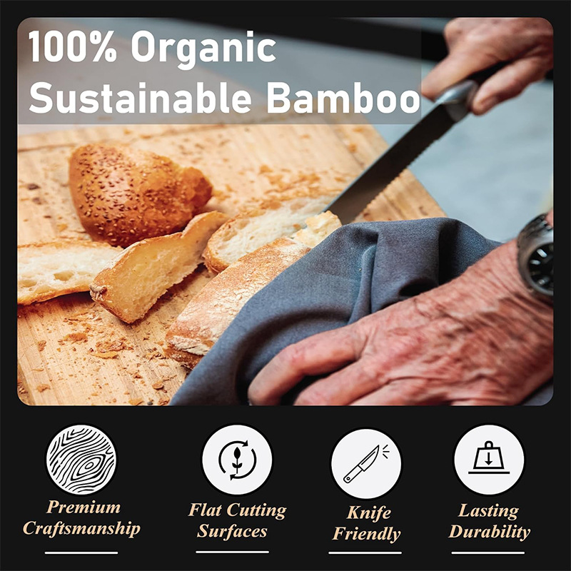 Juego de tabla de cortar de bambú, tabla de comida cocida engrosada de madera, tabla de cortar de clasificación con tanque de jugo, tabla de cortar de cocina, hogar