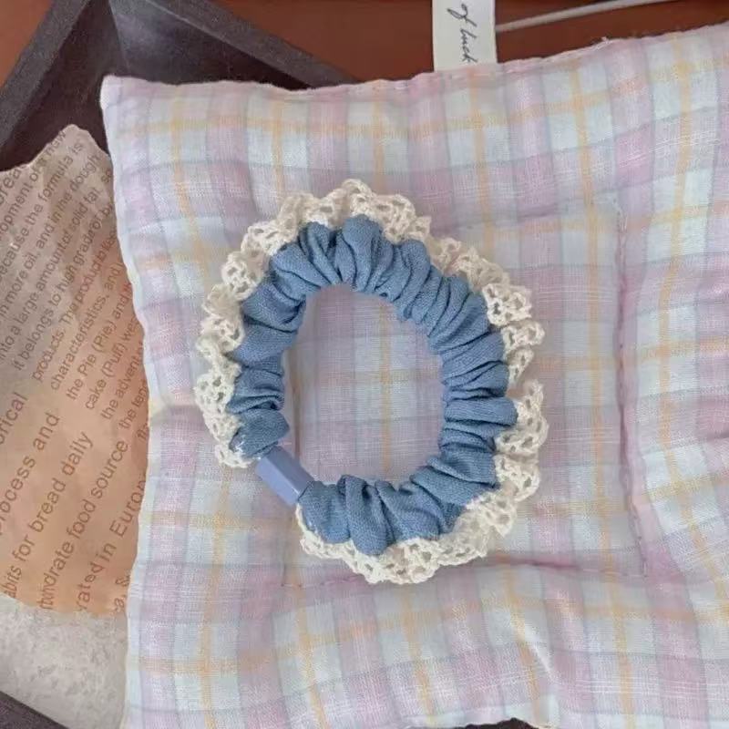 Niños jeans encaje anillo de cabello de cabello de encaje niñas alta cola de cabello de alta elasticidad cuerda de cabello de goma cabeza adornos para el cabello