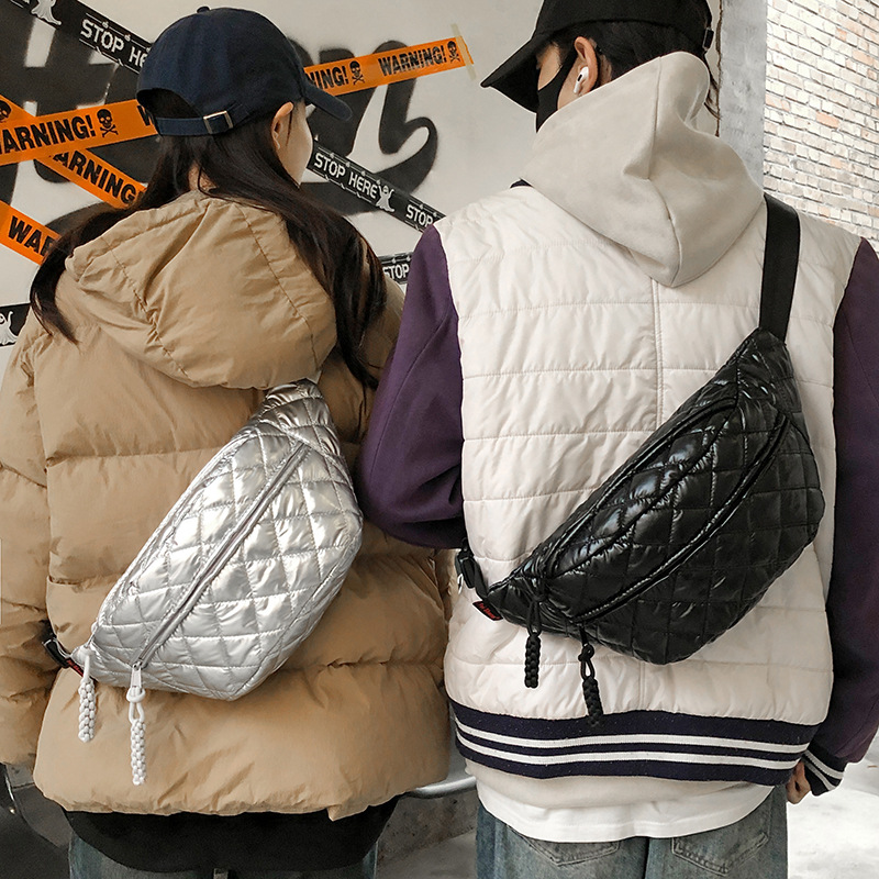 菱格胸包女2023秋冬新款休闲斜挎腰包女潮ins质感潮搭单肩包胸包