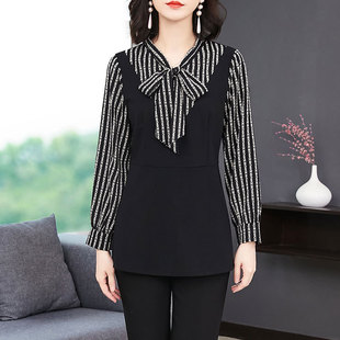 2023 spring and autumn chubby girl fashion plus size women's long-sleeved shirt slightly fat chiffon shirt European and American fashion plus size top