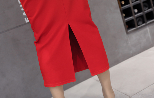 Spring and summer slit professional bodycon skirt, high-waisted elastic slimming midi pencil skirt