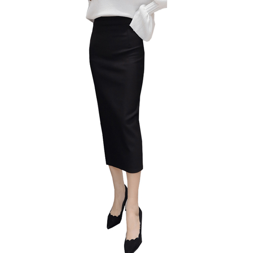 Spring and summer slit professional bodycon skirt, high-waisted elastic slimming midi pencil skirt