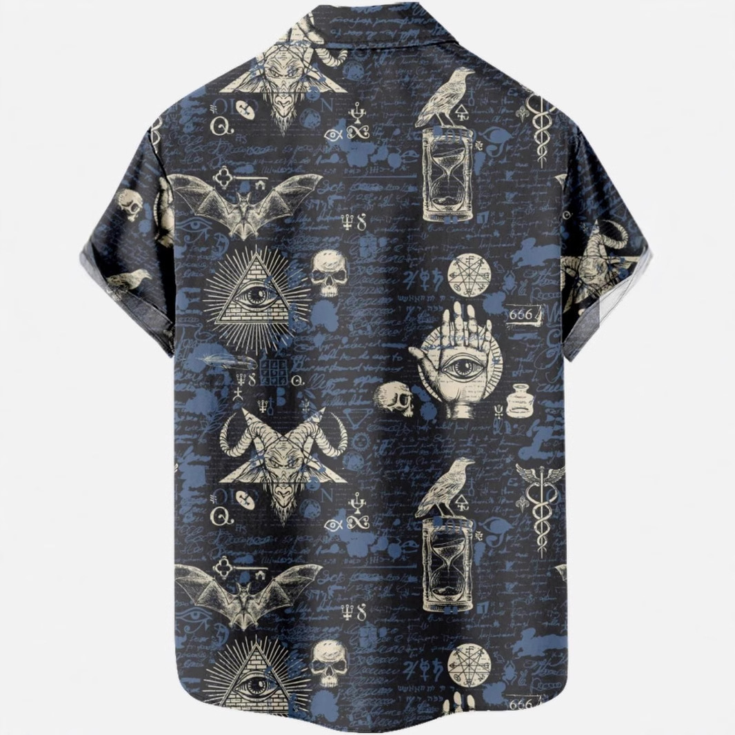 Retro abstracto ojo de cielo estampado 3D hombre calle alta suelta manga corta solapa botón camisa hawaiana en stock