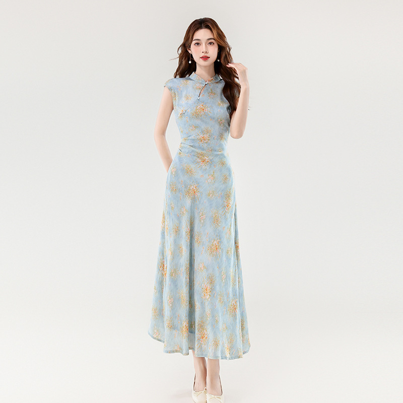New Chinese-Style Floral Improved Cheongsam Dress for Women, Summer New Model, Beautiful and Slimming, Stunning Waist-Cinching Dress