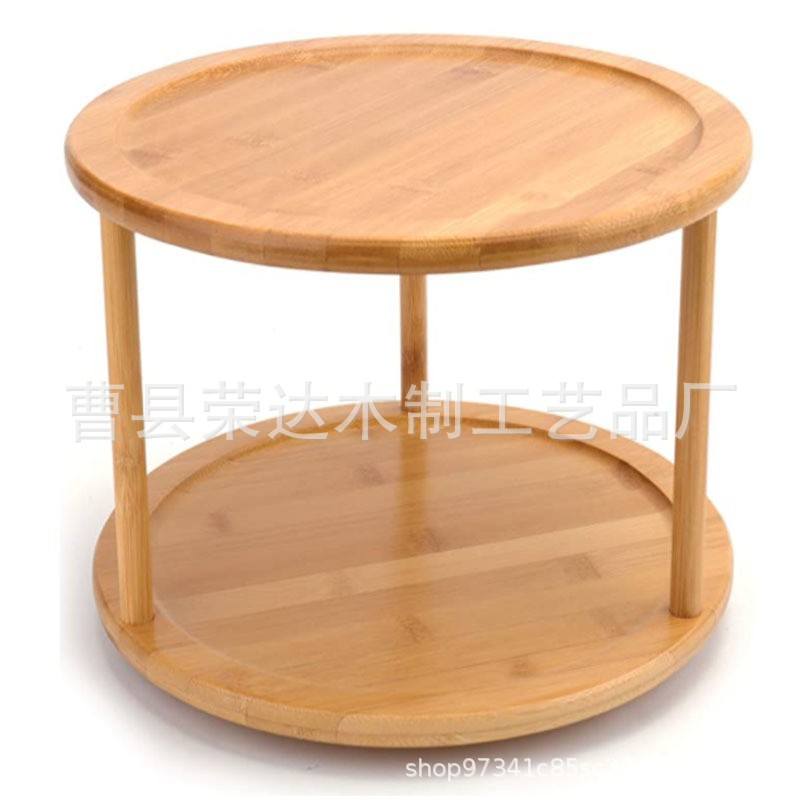 Fabricante de bambú personalizado estante de almacenamiento de cocina de doble capa estante de acabado de cosméticos rotatorio doméstico